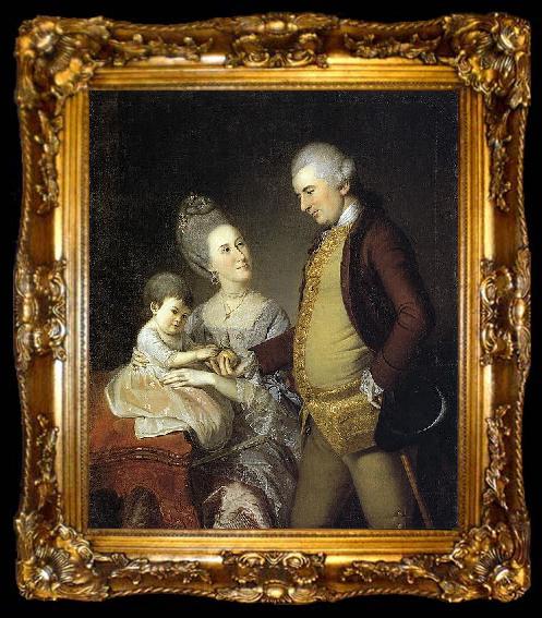 framed  Charles Willson Peale Portrait of John and Elizabeth Lloyd Cadwalader and their Daughter Anne, ta009-2